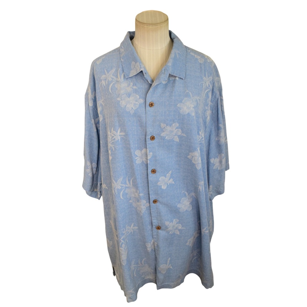 Tommy Bahama Shirt 3XB Blue Floral 100% Silk Short Sleeve Hawaiian Big & Tall